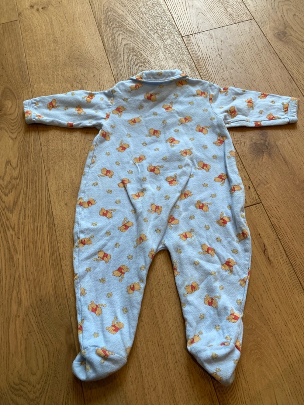 Vintage Disney Light Blue Winnie the Pooh Footed One-Piece With Collar - Picture 2 of 6